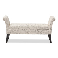 Baxton Studio WS-0819-Beige-L277 Avignon Script-Patterned Storage Ottoman Bench